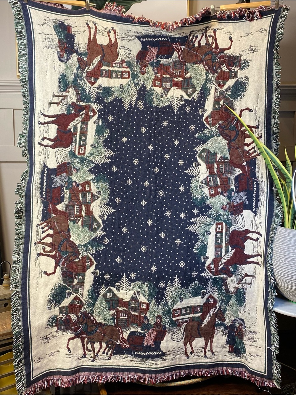American Sleigh Ride, Christmas Tapestry Throw Blanket, 70 x 50, Goodwin Weavers - Picture 2 of 8